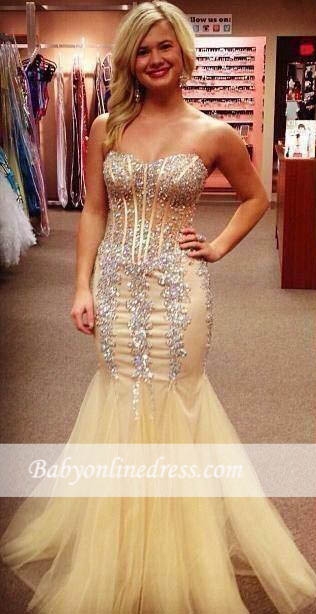 Stunning  Sweetheart Mermaid Evening Gowns Tulle Prom Dress with Beadings