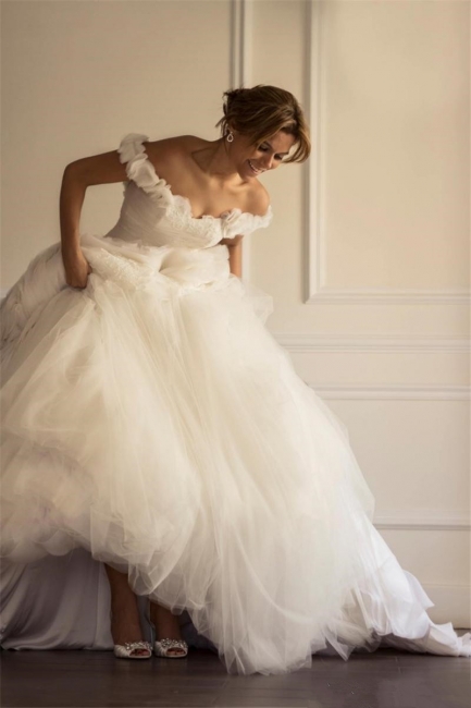 Glamorous Tulle Off-the-Shoulder Wedding Dresses Open Back Bridal Gowns