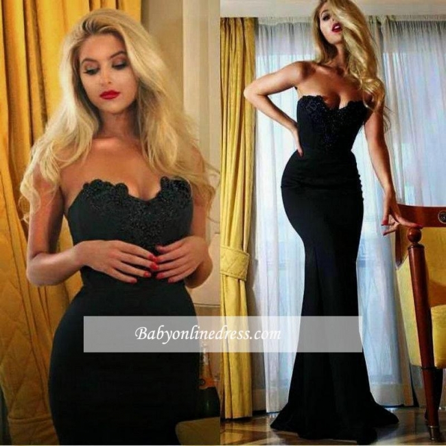 Sexy Simple Black Mermaid Prom Dress 2018 Appliques Sweetheart Evening Gowns