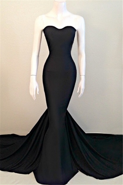 Sexy Black Sweetheart Mermaid Prom Dresses Sleeveless Court Train Evening Gowns