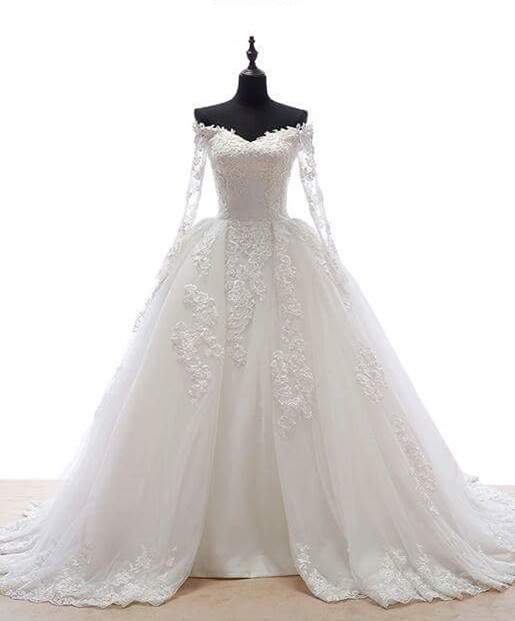 Wedding Dresses with Overskirt Long Sleeves Elegant Off The Shoulder Tulle Bridal Gowns