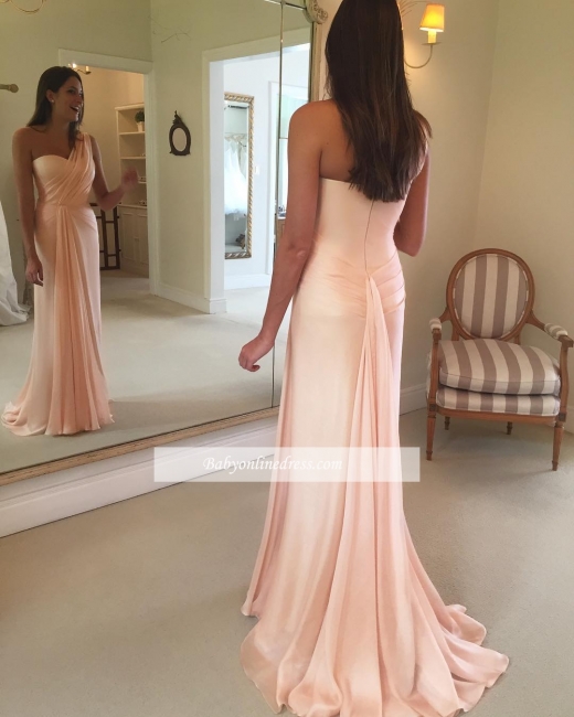 Sheath One-Shoulder Sleeveless Ruffles Pink Prom Dress