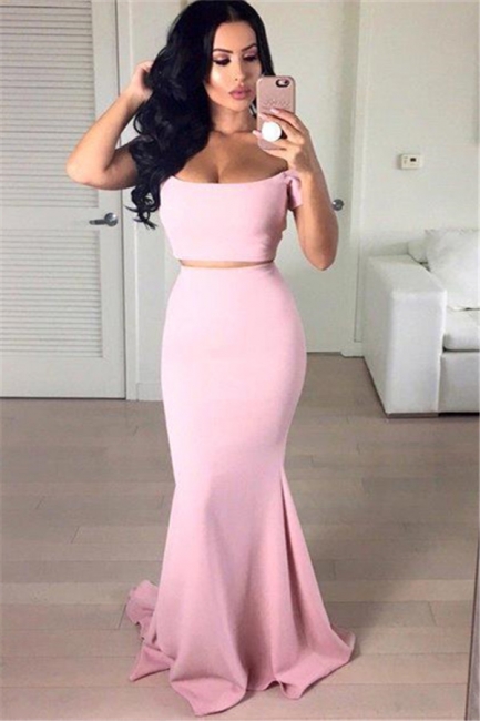Sexy Two Pieces Short Sleeves Off-the-Shoulder Mermaid Prom Dresses