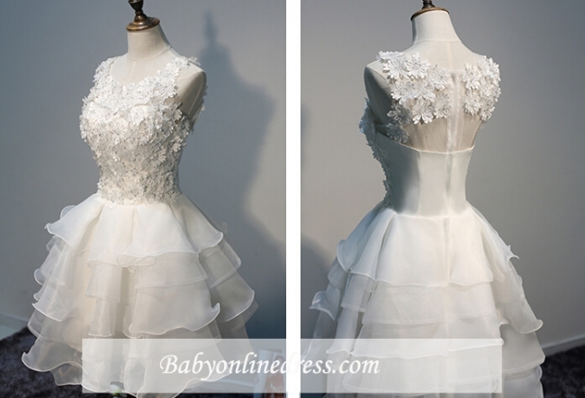 Sleeveless Lace-Appliques Lace Hot White Layers Organza Short Homecoming Dress