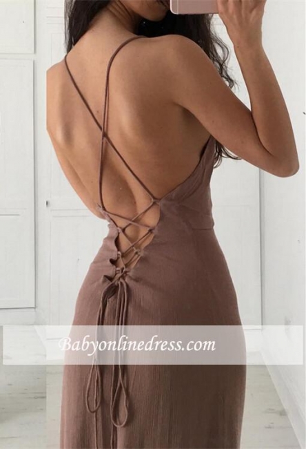 Formal Long Prom Dresses Spaghetti Straps Brown Party Dresses