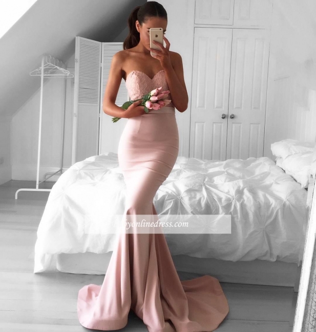 Sweetheart Pink Evening Gowns Mermaid Sleeveless Prom Dress BA4226