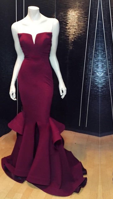 Marsala Burgundy Mermaid Prom Dresses Ruffles Notched Front Slit Formal Evening Gowns