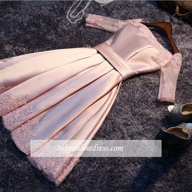 Short A-Line Off-the-Shoulder Half Sleeves Sash Pink Homecoming Dresses