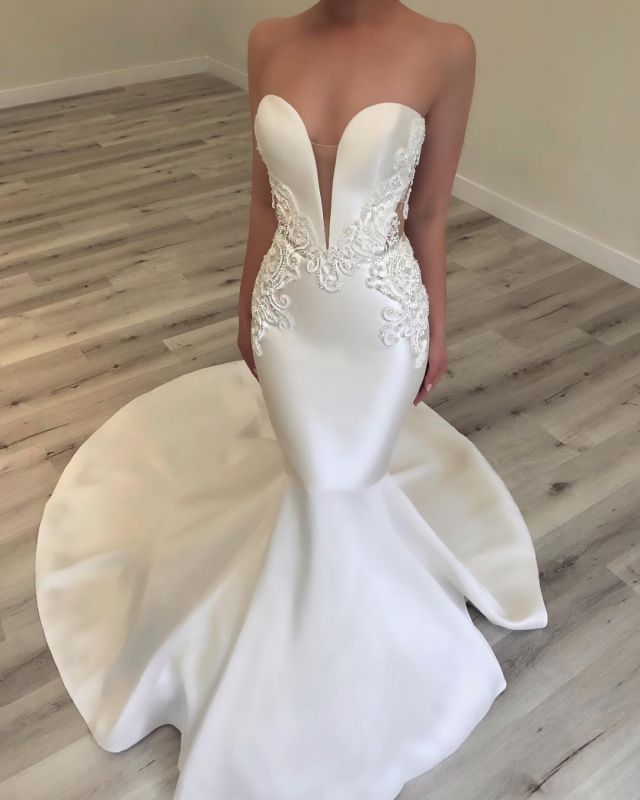 Sexy Sweetheart Fit and Flare Wedding Dresses | Sweetheart Beading Long Bridal Gowns