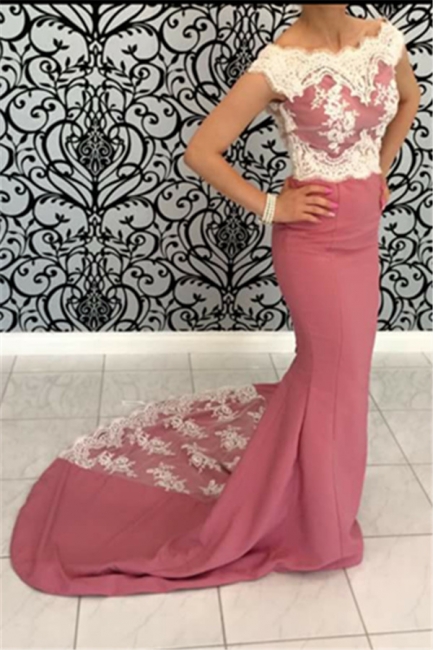 Mermaid Appliques Prom Dresses Off-the-Shoulder Court Train Evening Gowns