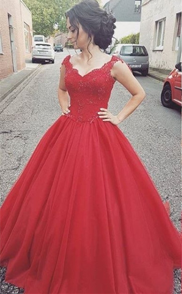 New Arrival Modern Red Tulle Lace-up Party Gowns Lace Prom Dress BA4632