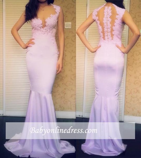 Sexy Appliques Mermaid Evening Gowns Sleeveless Sweep-Train Prom Dresses