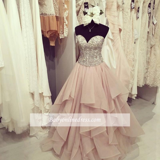 Floor-Length Gorgeous Beadings Sweetheart Ruffles Prom Dress