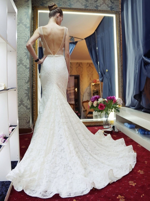 Zipper Sleeveless Lace Mermaid Backless Gorgeous Wedding Dresses