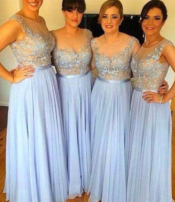 Sleeveless Appliques Popular Chiffon Floor-Length A-Line Bridesmaid Dress