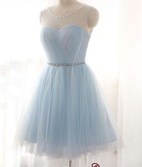 Illusion Sleeveless A-line Newest Tulle Beads Mini Homecoming Dress