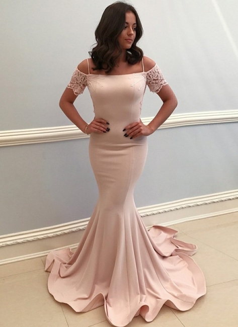 Elegant Pink Mermaid Prom Dresses | Sexy Lace Appliques Open Back Evening Dresses