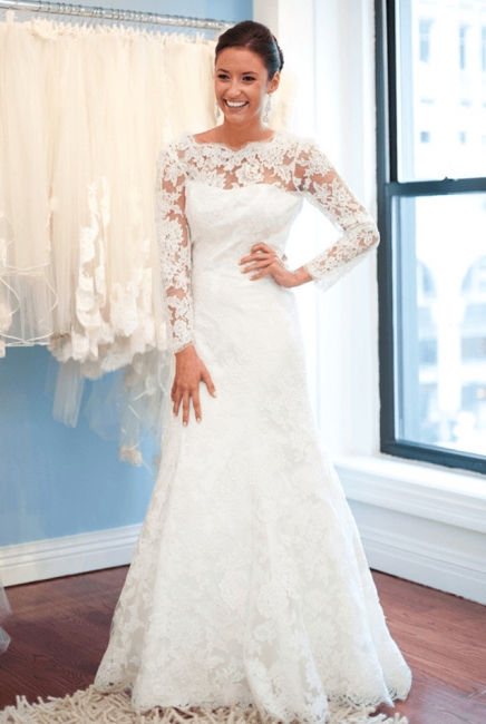 Elegant A Line Lace 2020 Wedding Dresses with Sleeves Open Back Plus Size Dresses