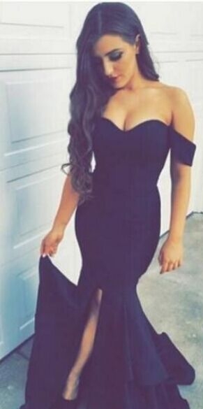 Long Mermaid Prom Dresses Off the Shoulder Front Slit Sexy Evening Gowns