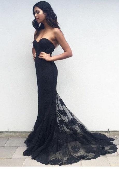 Black Sweetheart Mermaid Prom Dress Lace Appliques