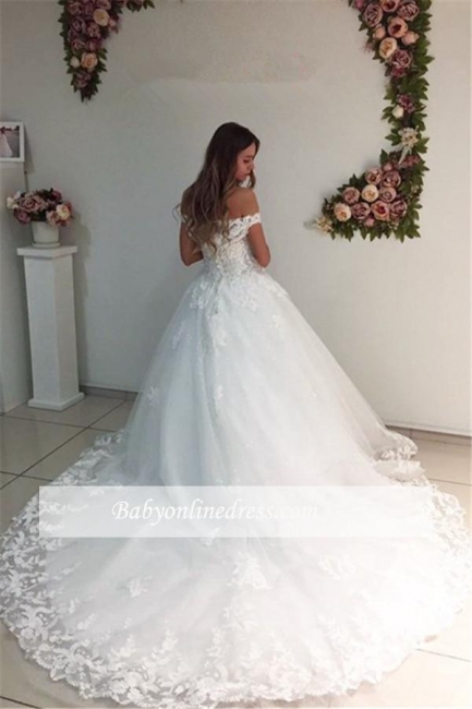 White Ball Gown Wedding Dresses | Off-the-Shoulder Puffy Bridal Gowns