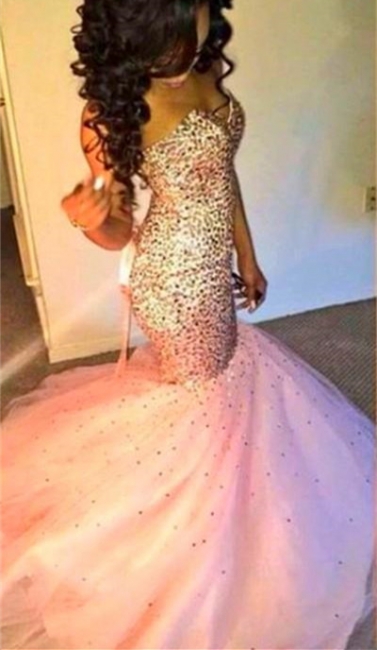 Pink Mermaid Prom Dresses Sequins Lace-up Bling Bling Long Evening Gowns