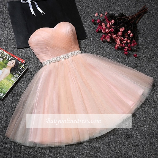 Sweetheart A-Line Ruffles Simple Short Crystal Short Homecoming Dresses