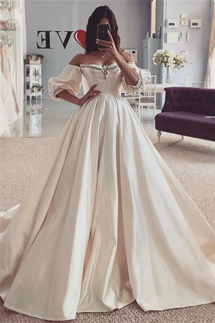 Puffy Sleeves Vintage Ball Gown Off the Shouder Sweetheart Wedding Dresses