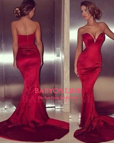 Red Low Cut Sweetheart Mermaid Prom Dresses Sexy Evening Gowns