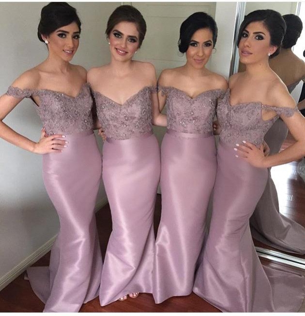 Elegant Lace Appliques Bridesmaid Dresses Mermaid Off-the-Shoulder Prom Dress