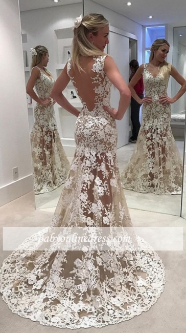Alluring Sheer Mermaid Wedding Dresses | Lace Open Back Bridal Gowns