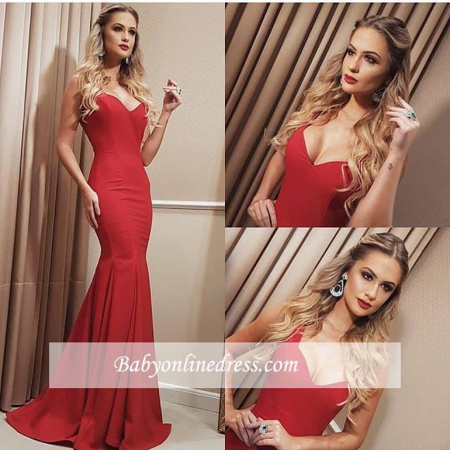 Sweetheart Long Red Length Floor Mermaid Prom Dress