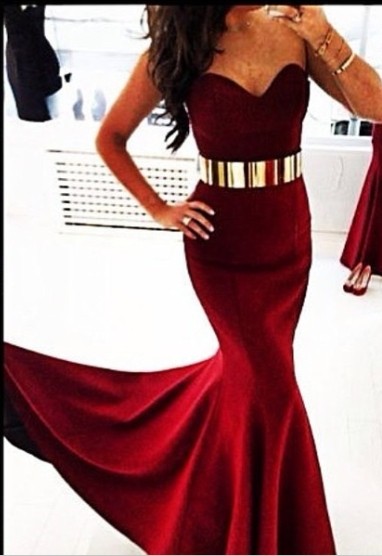 Red Prom Dresses Sweetheart Mermaid Sleeveless Sexy Evening Gowns With Train