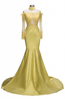 Shiny Yellow Mermaid Prom Dresses | Off-the-Shoulder Evening Gowns with Choker_1