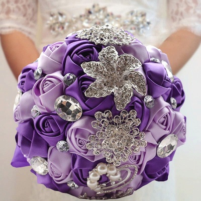Colorful Silk Rose Crystal Beading Wedding Bouquet_5