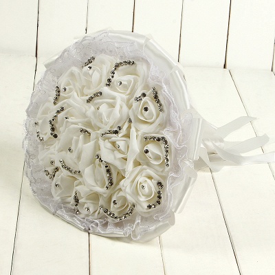Glitter Crystal Beading Wedding Bouquets with Lace_1