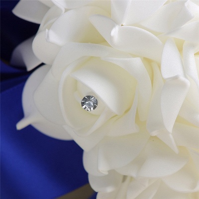 White Silk Rose Crystal Beading Bouquet in Colorful Handles_11