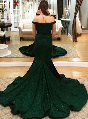 Dark Green Off The Shoulder Sweetheart Backless Mermaid Prom Dresses | Sequined Cheap Evening Gown_2