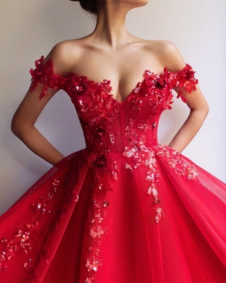 Eleagant Red Sweetheat Off The Shoulder Applique Crystal A Line Prom dresses_3