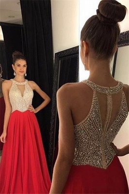 Red Sequins Crystal Halter Prom Dresses sleeveless Halter Sexy Evening Dressessses with Beads_1