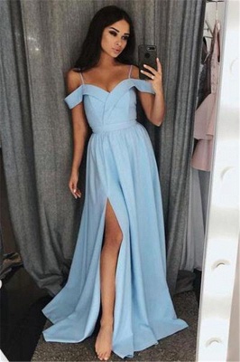 Chic Off-the-Shoulder Ruffle Prom Dresses Side slit A-Line Sleeveless Sexy Evening Dresses_1
