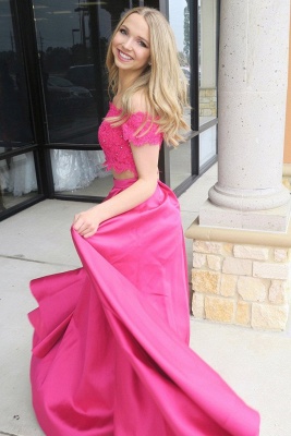 Chic Pink Beads Applique Off-the-Shoulder Prom Dresses Side slit Sleeveless Sexy Evening Dresses_2