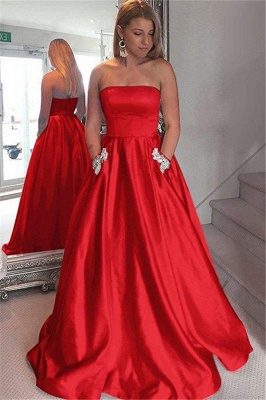 Strapless Beads Ruffles Prom Dresses Sleeveless Sexy Evening Dresses with Pocket_3