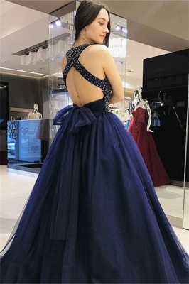 Chic Halter Crystal Bow-knot Open Back Prom Dresses Ball Gown Sleeveless Sexy Evening Dresses_4