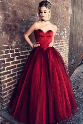 Red Sweetheart Ruffles Prom Dresses Sleeveless Tulle Cheap Sexy Evening Dresses_1