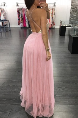 Glamorous Sequins Halter Applique Prom Dresses Lace-Up Side slit Sleeveless Sexy Evening Dresses_3