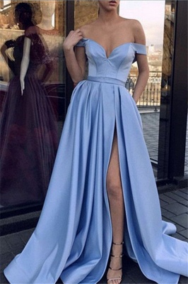 Chic Off-the-Shoulder Sleeveless Prom Dresses Side Slit Sexy Evening Dresses Cheap_1