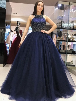 Chic Halter Crystal Bow-knot Open Back Prom Dresses Ball Gown Sleeveless Sexy Evening Dresses_2