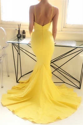 Charming yellow Spaghetti Strap Prom Dresses Sleeveless Mermaid Open Back Sexy Evening Dresses_3