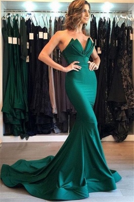 Green Sweetheart Bow-knot Prom Dresses Sleeveless Mermaid Ruffles Sexy Evening Dresses_1